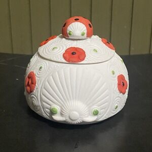 Vintage 4" Lefton China Hand Painted LADYBUG Trinket Box Dish Bisque Finish EUC